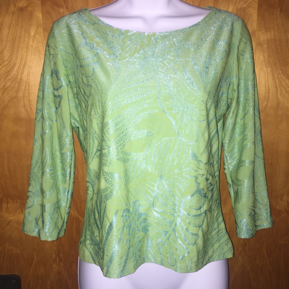 Hanky Panky Ltd Bright Green Leafy Boat Neck Shirt Size Small
